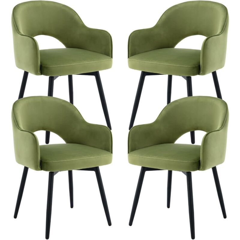 Wahson Office Chairs - Wahson Lot de 4 Chaises en velours, Chaise Salle à Manger Moderne avec Accoudoirs Chaise de Cuisine Rembourés pour Salon, Vert