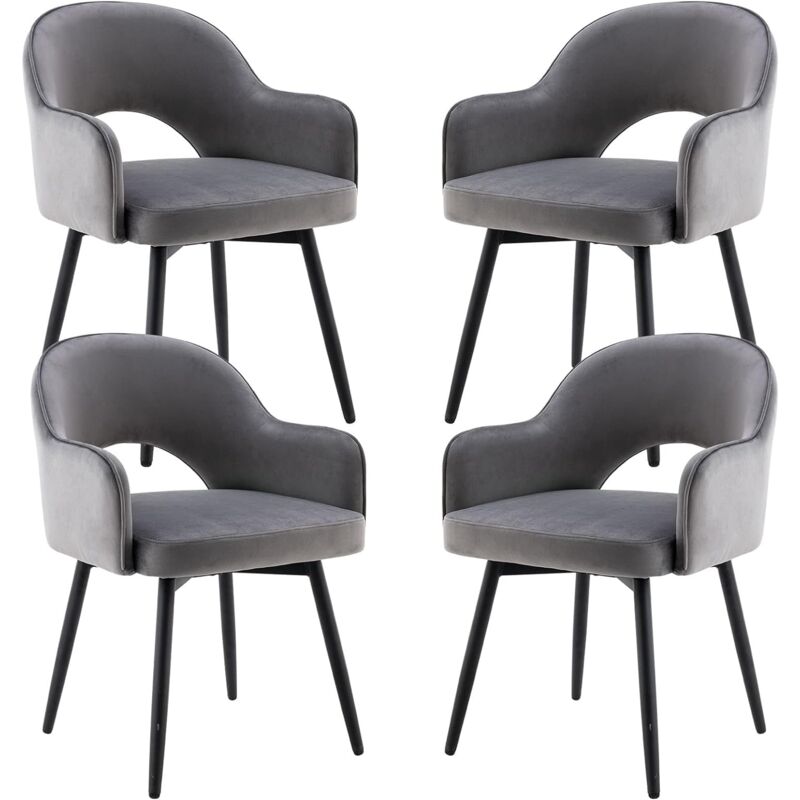 Wahson Office Chairs - Wahson Lot de 4 Chaises en velours, Chaise Salle à Manger Moderne avec Accoudoirs Chaise de Cuisine Rembourés pour Salon, Gris