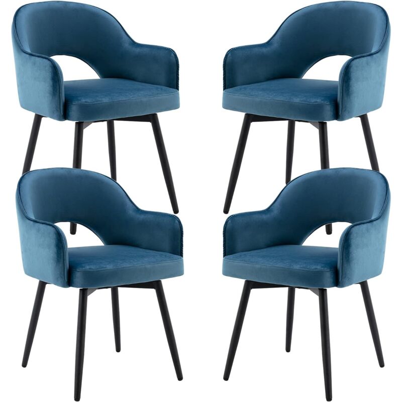 Wahson Office Chairs - Wahson Lot de 4 Chaises en velours, Chaise Salle à Manger Moderne avec Accoudoirs Chaise de Cuisine Rembourés pour Salon, Bleu
