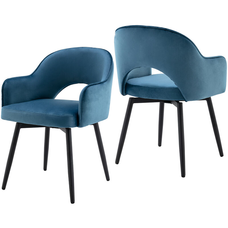 Wahson Office Chairs - Wahson Lot de 2 Chaises en velours, Chaise Salle à Manger Moderne avec Accoudoirs Chaise de Cuisine Rembourés pour Salon, Bleu