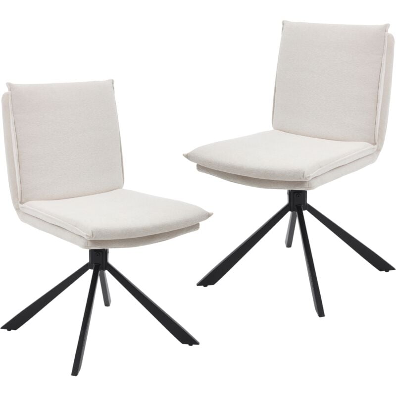 Chaise Salle à Manger sans Accoudoirs, Chaises Pivotante Lot de 2 avec Pieds en Métal, Chaise Rembourrée en Chenille pour Salon, Blanc, chairus