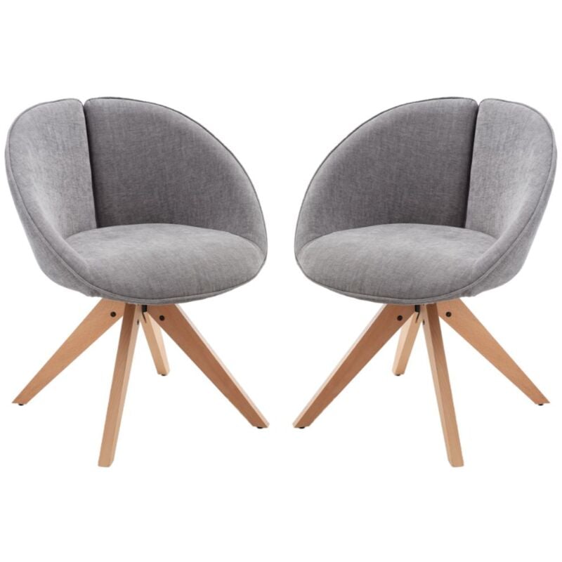 Chaise Salle à Manger Scandinave en Velours Lot de 2 Chaise pivotante 360°avec Pieds en Bois Massif pour Salon/Bureau, Gris, Wahson