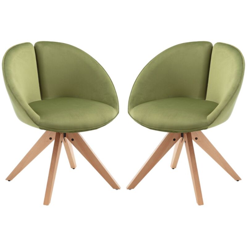 Chaise Salle à Manger Scandinave en Velours Lot de 2 Chaise pivotante 360°avec Pieds en Bois Massif pour Salon/Bureau, Vert, Wahson