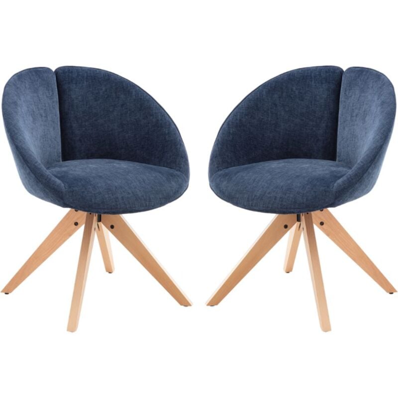 Chaise Salle à Manger Scandinave en Velours Lot de 2 Chaise pivotante 360°avec Pieds en Bois Massif pour Salon/Bureau, Bleu, Wahson