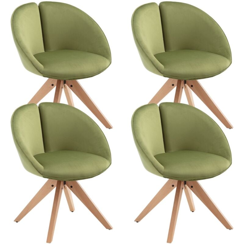 Chaise Salle à Manger Scandinave en Velours Lot de 4 Chaise pivotante 360°avec Pieds en Bois Massif pour Salon/Bureau, Vert, Wahson