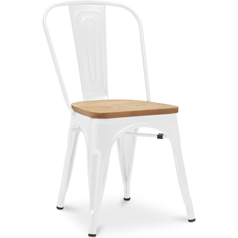 Tolix Style - Chaise de salle à manger - Design industriel - Acier et bois - Nouvelle édition - Stylix Blanc