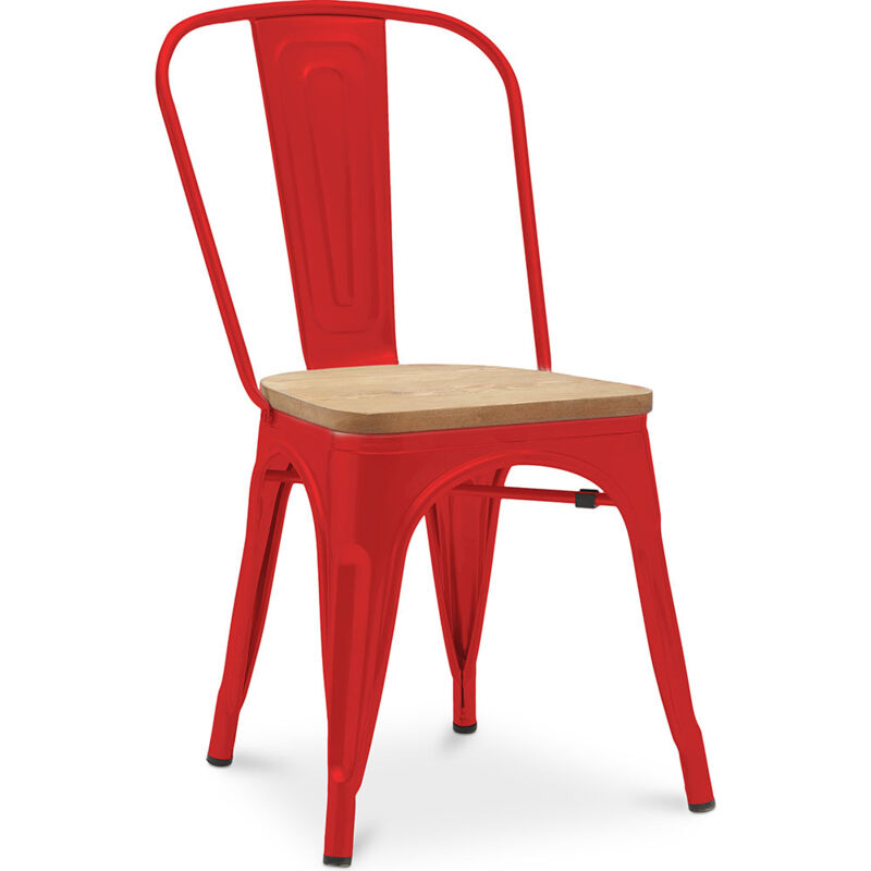 Tolix Style - Chaise de salle à manger - Design industriel - Acier et bois - Nouvelle édition - Stylix Rouge