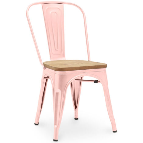 Chaise Salle à Manger Stylix Design Industriel en Métal et Bois Clair - Nouvelle Edition Orange pâle - Bois, Métal - Orange pâle