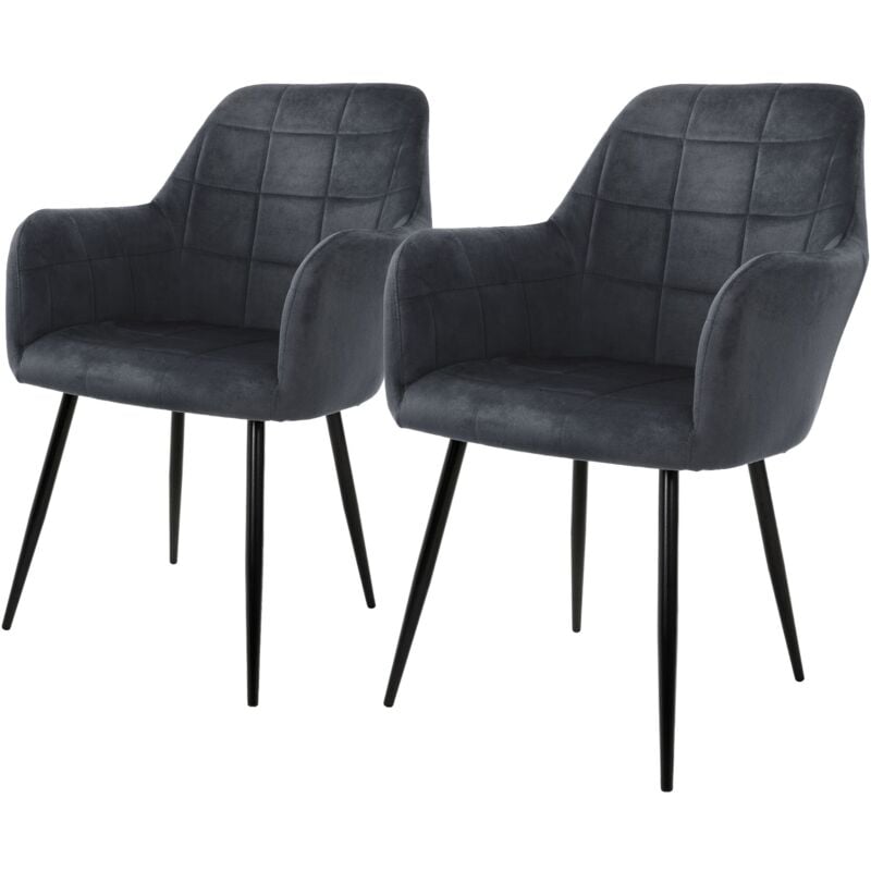 Ecd Germany - Lot de 2 Chaises de Salle à Manger Cuisine Salon Séjour Gris Foncé Assise Siège Rembourrée en Velours Structure en Métal Fauteuil Rétro