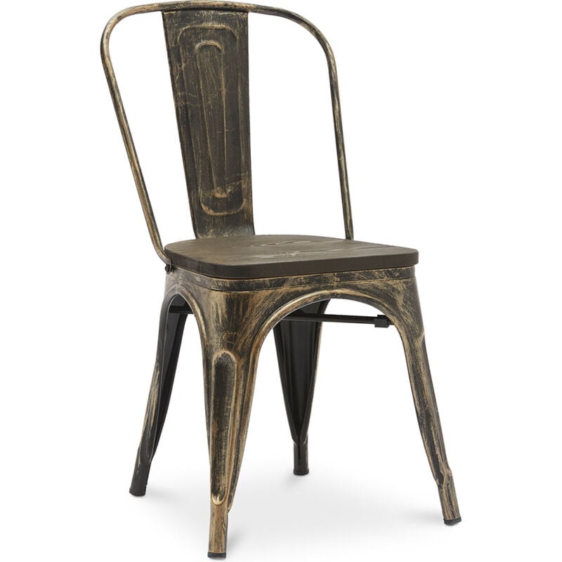 industrial style - chaise de salle à manger - design industriel - acier et bois - nouvelle édition - stylix bronze métallisé - bois, acier - bronze
