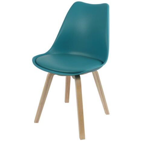 Chaise scandinave bleu canard avec coussin