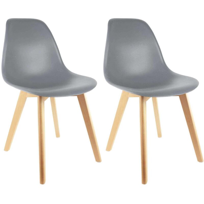 The Home Deco Factory - Chaise scandinave en hëtre et polypropylène (Lot de 2) Gris