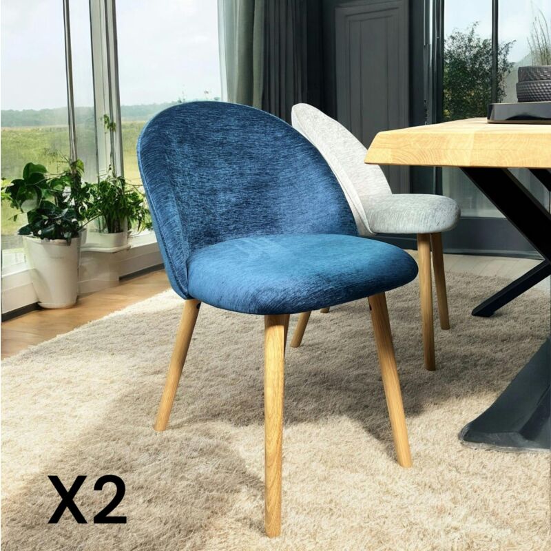Pier Import - Chaise scandinave en bois et velours bleu (lot de 2) etna