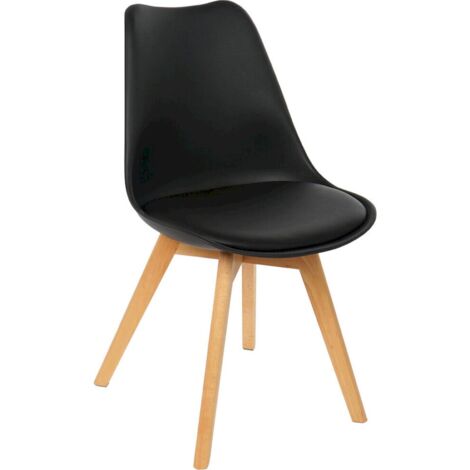 Chaise scandinave noire assise coussin confort piètement bois - noir assise bois clair