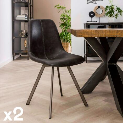 Chaise scandinave noire coutures apparentes pieds étoile HELSINKI (lot de 2)