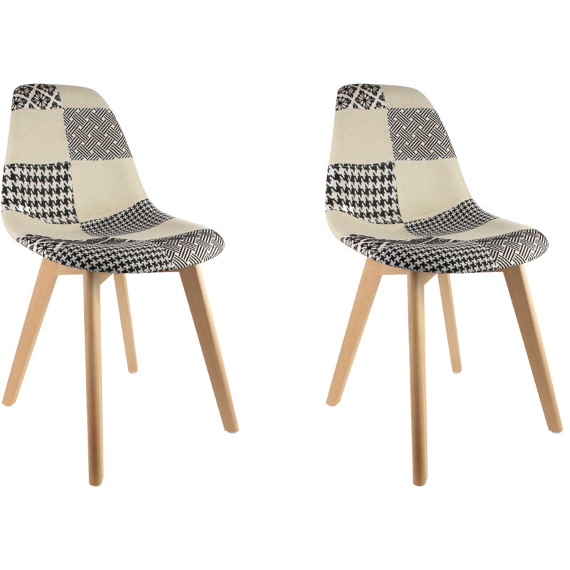 Chaise scandinave - Patchwork - Bleu et beige