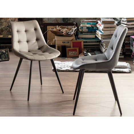 Chaise simili cuir capitonnée et pieds métal noir laqué Kozy - Lot de 2 Velours gris-Modéle Velours gris