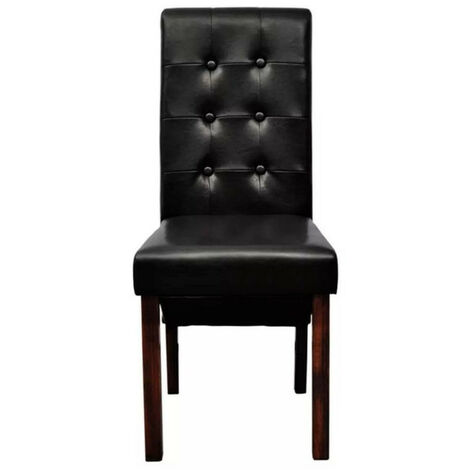 Chaise simili cuir noir et pieds bois massif Zinar - Lot de 2