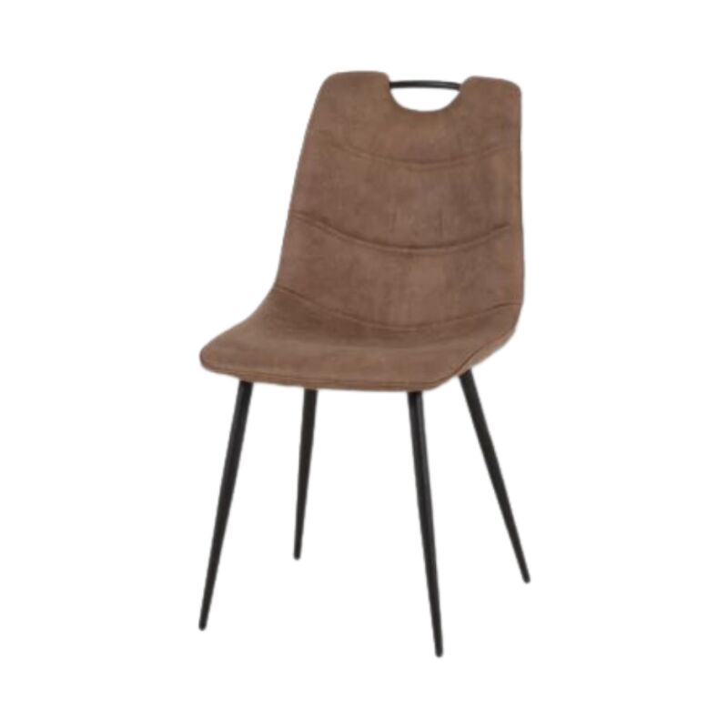 Chaise simili marron avec poignée pieds métal noir