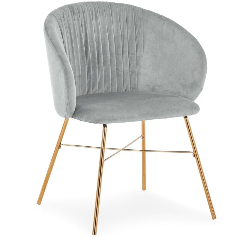 Cotecosy - Chaise Smart Velours Argent Pieds Or