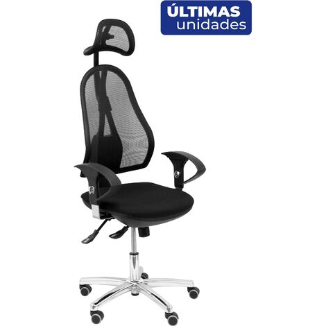 Chaise Socuéllamos siège synchro en maille noire bras réglables en tissu noir avec appui-tête