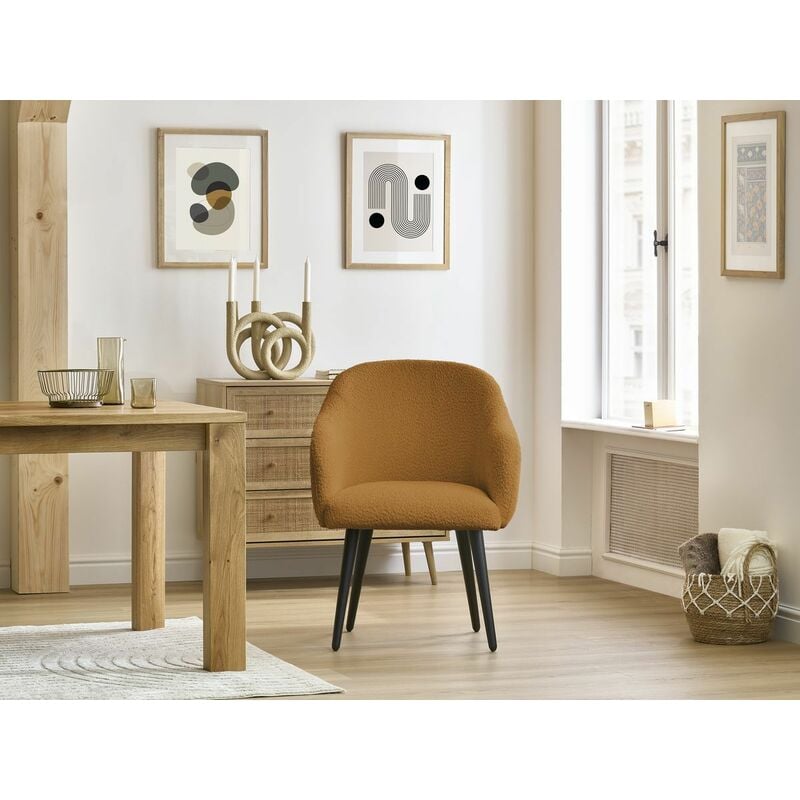 Bobochic - Chaise et fauteuil de table Chaise sophie tissu bouclette et pieds scandinaves noirs Jaune - Jaune