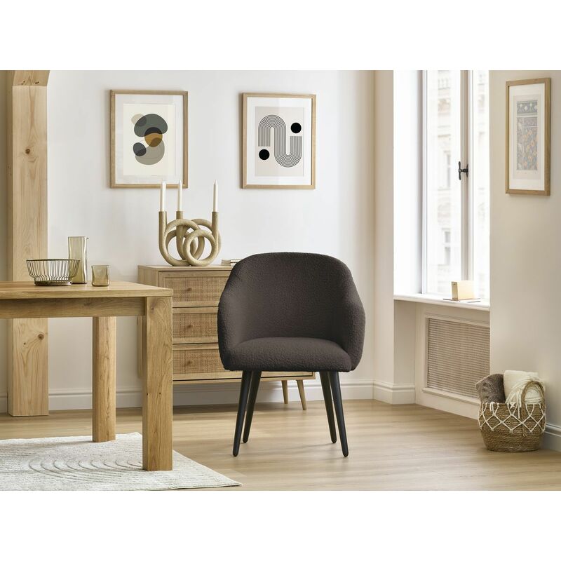 Chaise et fauteuil de table Bobochic Chaise sophie tissu bouclette et pieds scandinaves noirs Marron - Marron