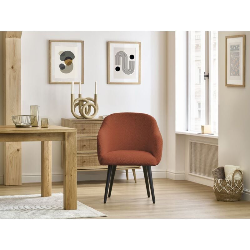 Chaise et fauteuil de table Bobochic Chaise sophie tissu bouclette et pieds scandinaves noirs Orange - Orange