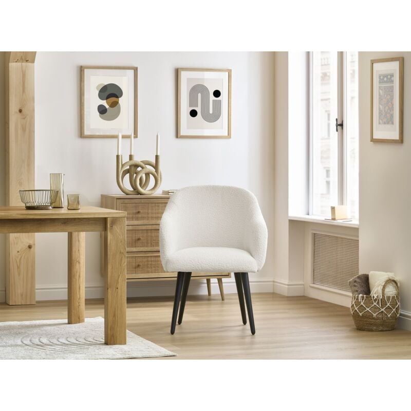 Chaise et fauteuil de table Bobochic Chaise sophie tissu bouclette et pieds scandinaves noirs Blanc - Blanc