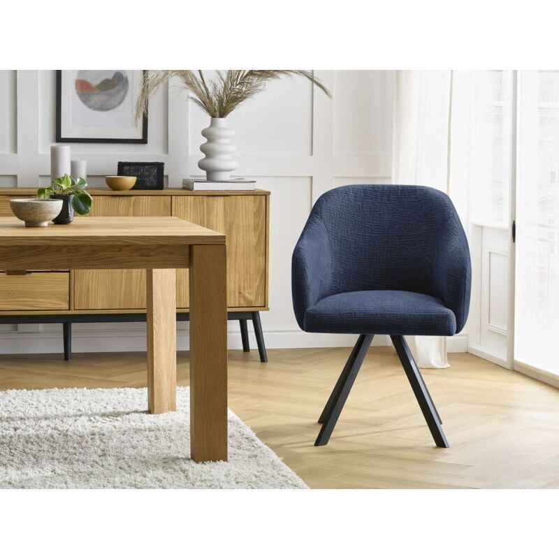 Chaise et fauteuil de table BOBOCHIC - Chaise SOPHIE tissu texturé et pieds étoile Bleu foncé - Bleu foncé