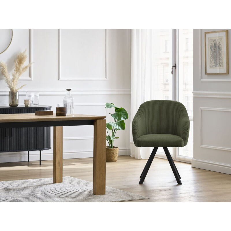 Bobochic - Chaise et fauteuil de table Chaise sophie tissu velours côtelé et pieds étoile Vert - Vert