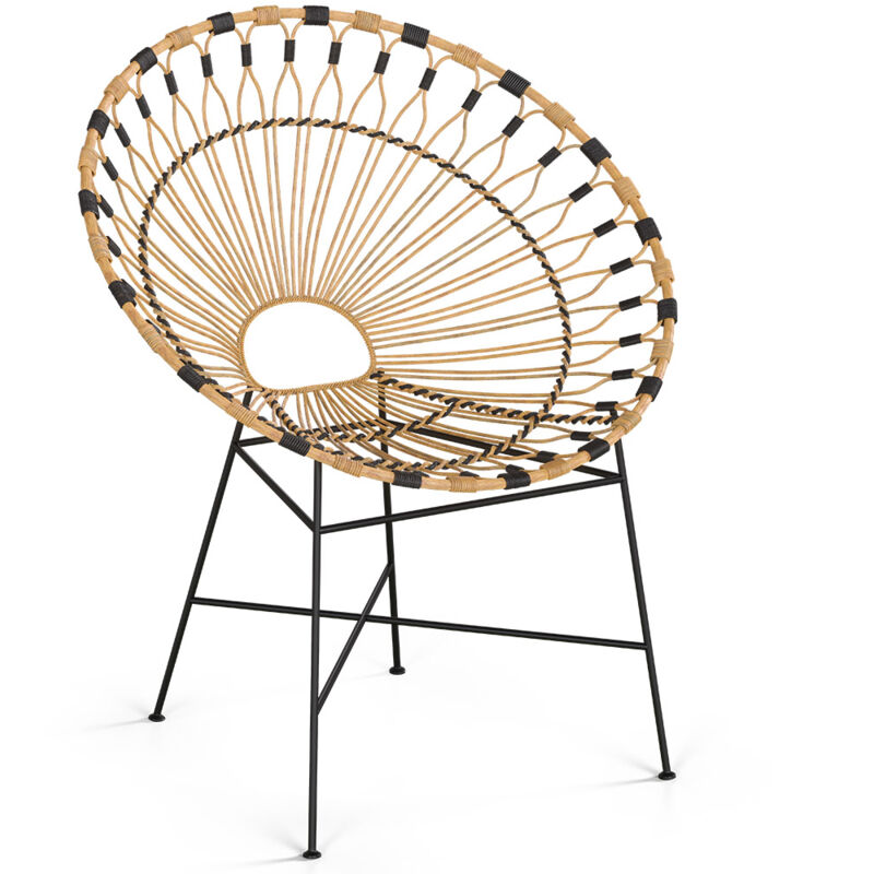 Chaise d'extérieur ronde en rotin synthétique - Design Boho Bali - Elsa Naturel