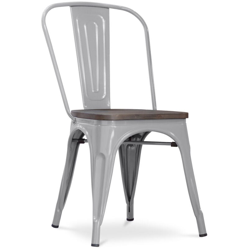 Privatefloor - Chaise de salle à manger - Design industriel - Bois et acier - Nouvelle édition - Stylix Gris clair