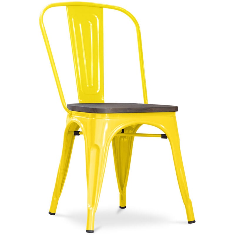 privatefloor - chaise de salle à manger - design industriel - bois et acier - nouvelle édition - stylix jaune - bois, acier - jaune