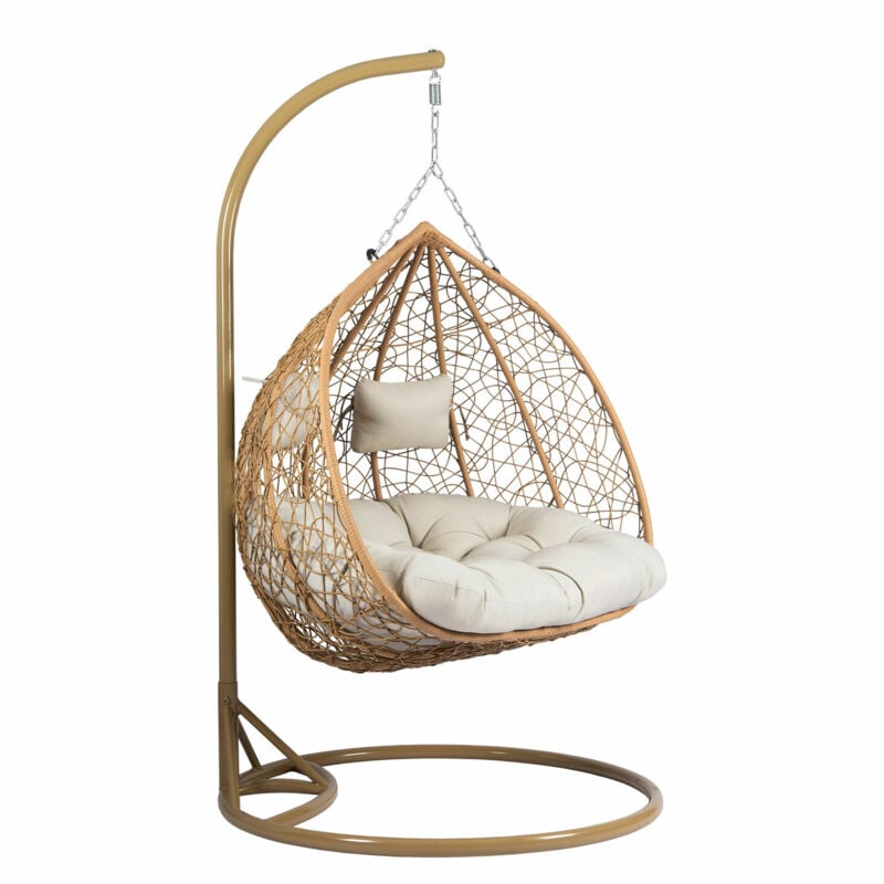 Chaise suspendu Comfivo 325, Marron + Beige, 200x132x120cm, Cep plastique, Tapisserie, Métal