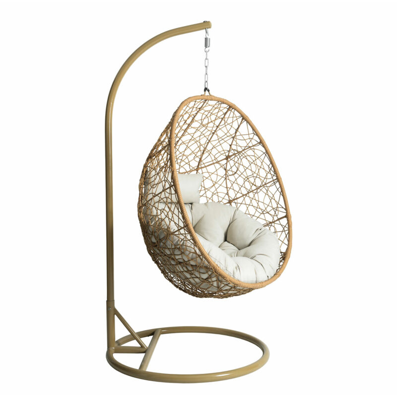 Chaise suspendu Miami 307, Marron + Beige, 195x90x95cm, Métal, Cep plastique, Tapisserie