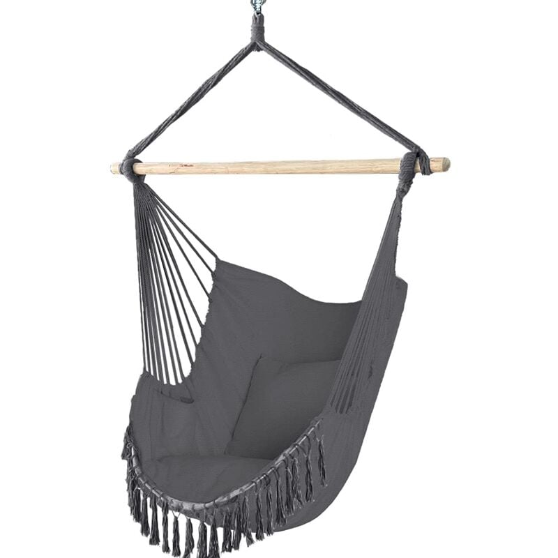 Chaise Suspendue avec 2 Coussins Siège Suspendu Balançoire Suspendue,Extérieur Hamac(Gris)