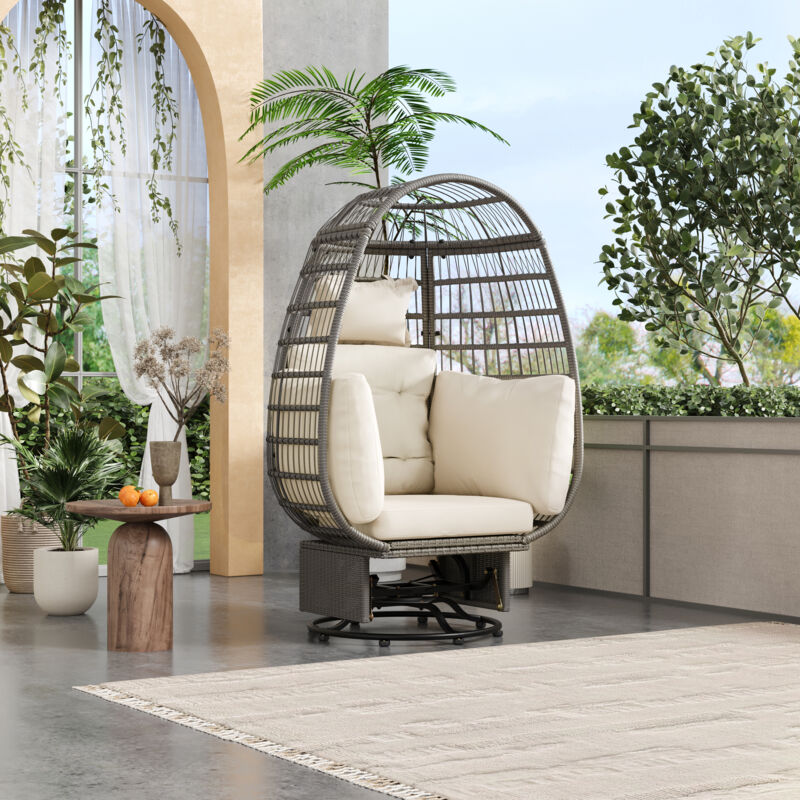 Okwish - Chaise grise suspendue, balançoire suspendue avec assise blanche et rembourrage de tête extra épais, pour intérieure et extérieure