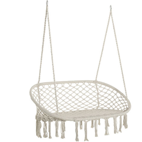 Chaise suspendue banc suspendu dim. 130L x 75l x 40H m macramé coton polyester beige