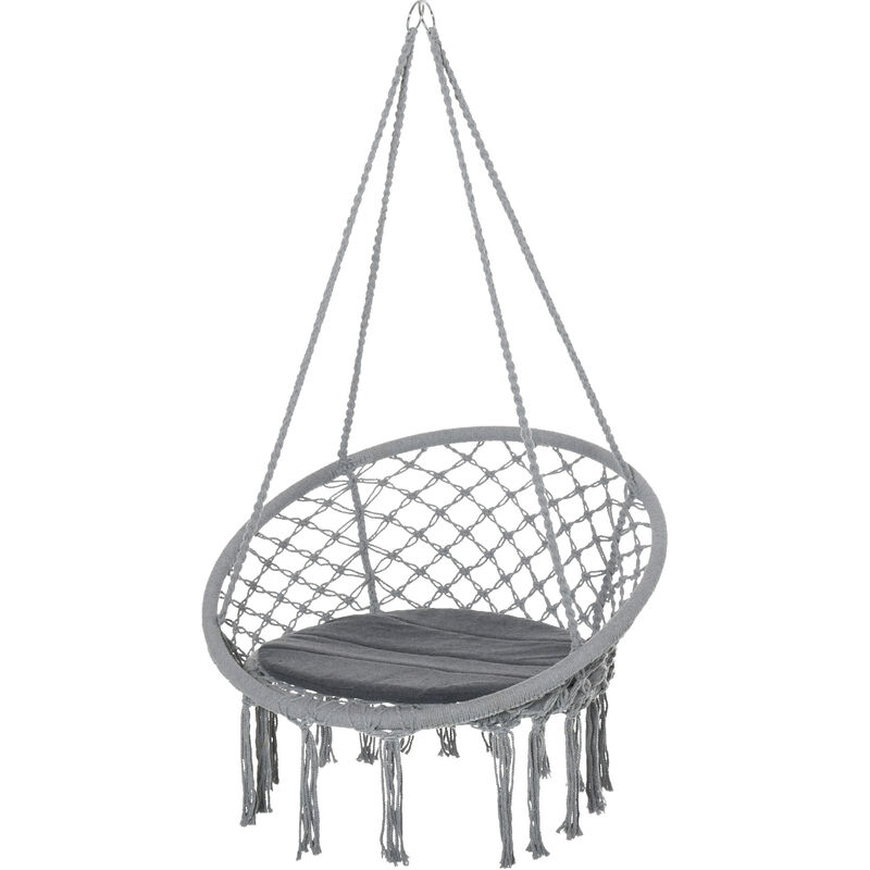 outsunny - chaise suspendue chaise hamac de voyage portable ø 80 x 42h m macramé coton polyester gris - gris