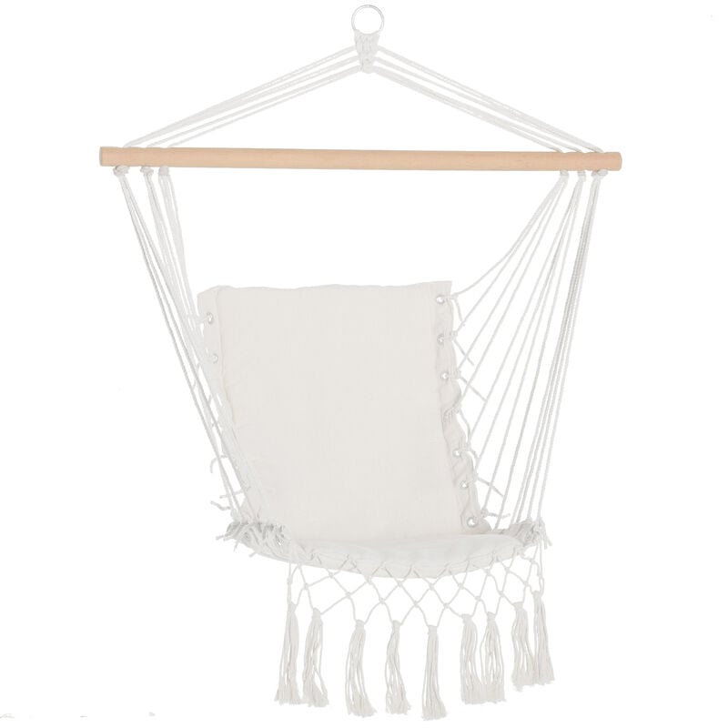 outsunny - chaise suspendue chaise hamac de voyage portable assise dossier rembourrés macramé coton polyester beige