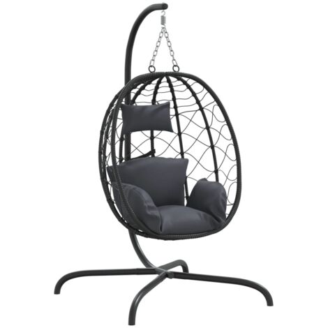 Chaise suspendue en forme d'œuf avec coussin Anthracite