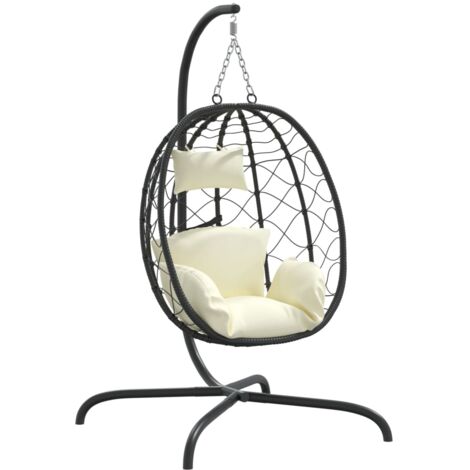 Chaise suspendue en forme d'œuf avec coussin blanc crème