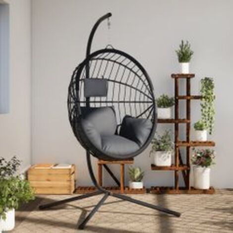 Chaise suspendue en forme d'œuf avec support anthracite