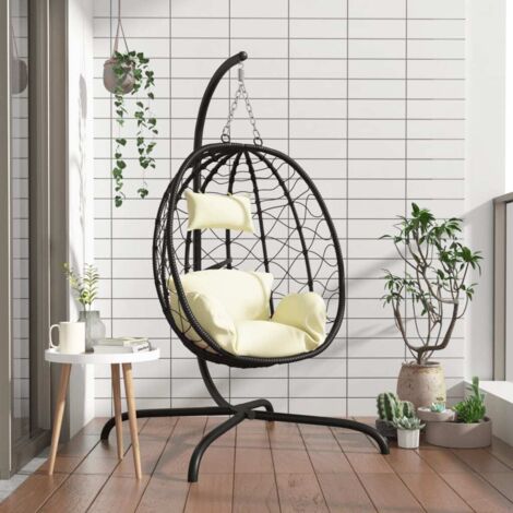 Chaise suspendue en forme d'œuf  Chaise de relaxation avec coussin blanc crème 33181