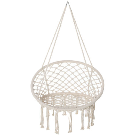Chaise Suspendue Fauteuil suspendu intérieur extérieur Chaise hamac de Voyage Portable Ø 80 x 42H m macramé Coton Polyester Beige