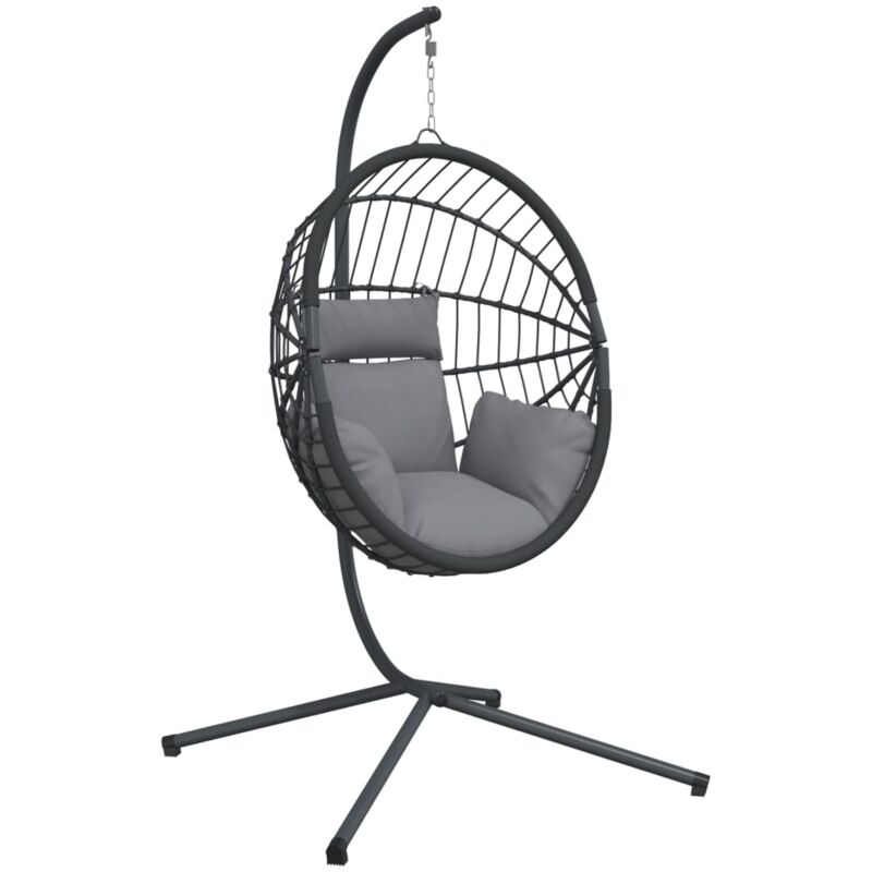 Chaise suspendue en forme d'œuf et support gris rotin et acier Vidaxl