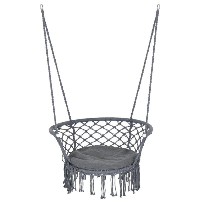 outsunny - chaise suspendue hamac de voyage portable dim. 80l x 60l x 36h m macramé coton polyester gris