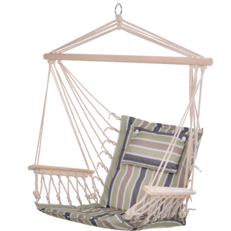 Chaise Suspendue hamac de Voyage Respirant Portable dim. 100L x 49l x 106H cm Coton macramé Polyester Multicolore rayé