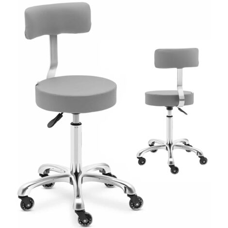 Chaise tabouret, tabouret cosmétique avec dossier sur roulettes, jusqu'à 150 kg WELLS, gris foncé